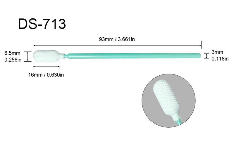 DS-713 | Polyester Cleanroom Swab 6.5mm Flat Head 93mm Length