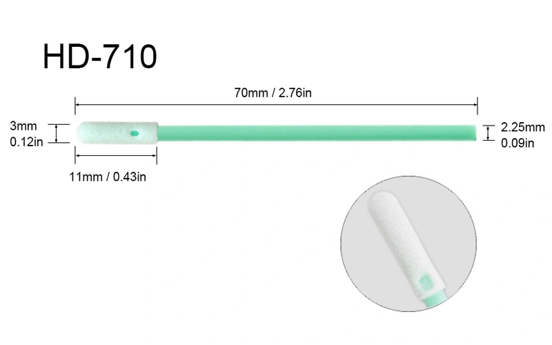 HD-710 | Foam Cleanroom Swab 3mm Flat Head 70mm Length